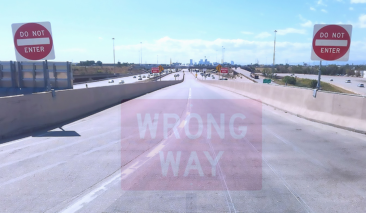 Example of Wrong Way detection technology on a freeway off-ramp.