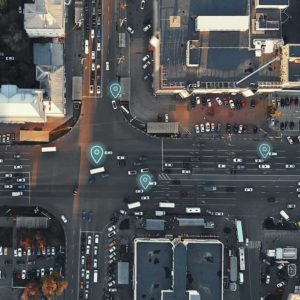 Car locations being tracked at an intersection