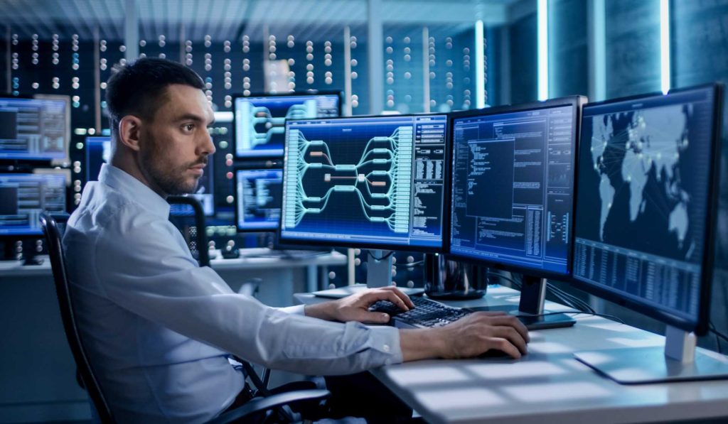 Networking security specialist working in an operations center.